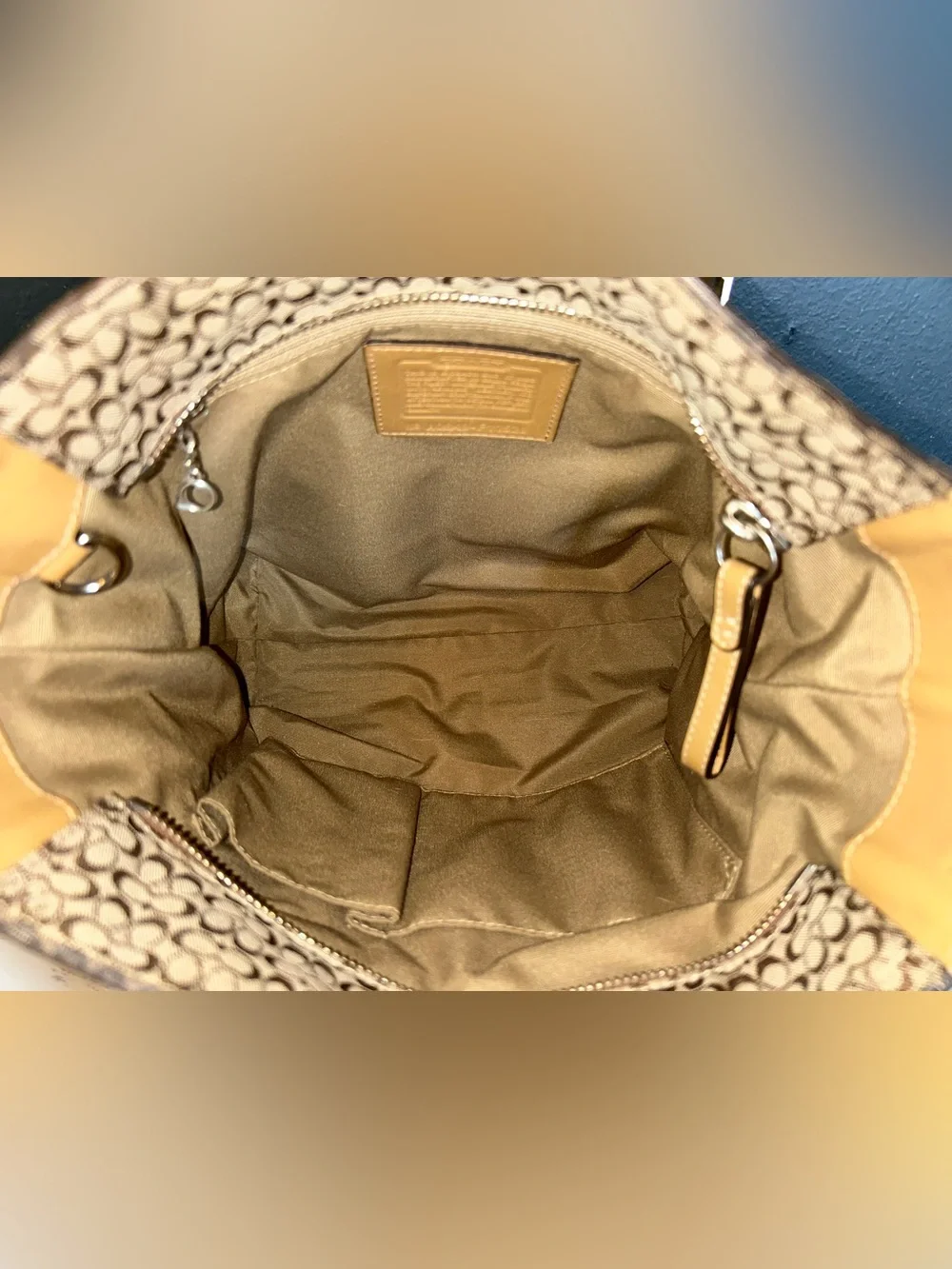 Coach Signature Jacquard Leather Gallery Shoulder Tote Bag Iconic Mini Kissing C - Picture 12 of 16